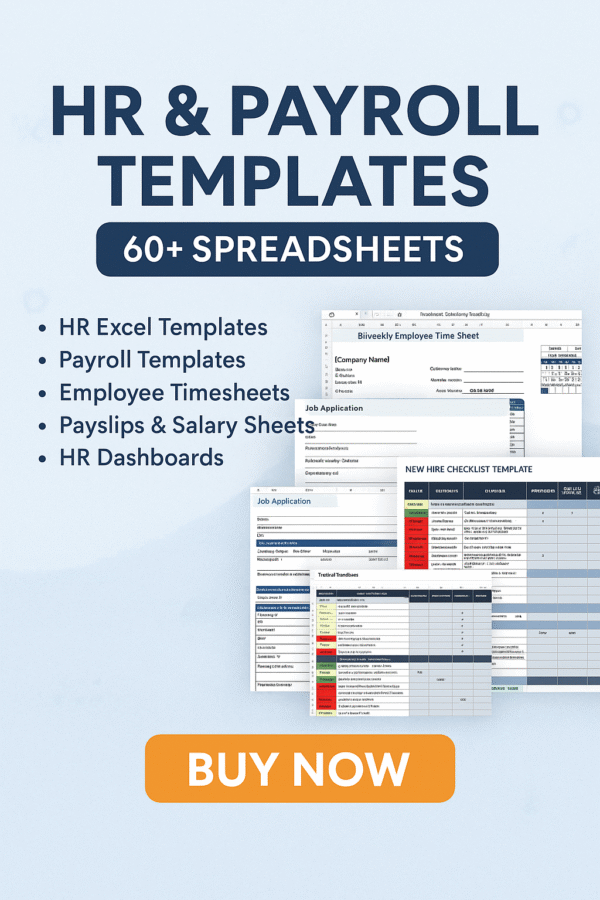 HR & Payroll Excel Templates Bundle – 60+ Spreadsheets for Salary, Timesheets & Dashboards