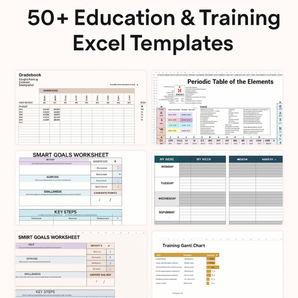 50+ Education & Training Excel Templates Bundle | Course, Skills & Training Planner Pack